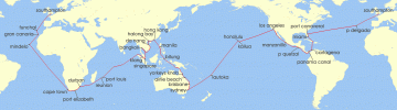 Cruise itinerary map for Cunard Line 111 Night Full World Voyage (140628)