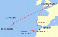 Cruise itinerary map for Cunard Line 16 Night Portugal And Morocco (135093)