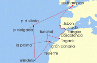Cruise itinerary map for Cunard Line 28 Night Portugal (140531)