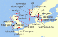 Cruise itinerary map for Silversea Cruises 23 Night Southampton To Copenhagen (133251)