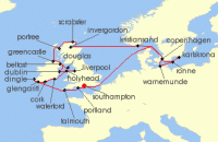 Cruise itinerary map for Oceania Cruises 25 Night British Isles Eclipse London to London (141650)