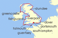 Cruise itinerary map for Silversea Cruises 12 Night Southampton To Southampton (141018)