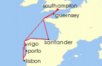 Cruise itinerary map for P & O Cruises 10 Night Spain And Portugal (81214)