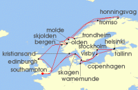 Cruise itinerary map for Princess Cruises 28 Night Scandinavia & Land of the Midnight Sun (139263)
