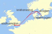 Cruise itinerary map for Cunard Line 7 Night Norway And Denmark (134814)