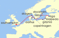 Cruise itinerary map for Cunard Line 16 Night Scandinavia And Northern Europe (135096)