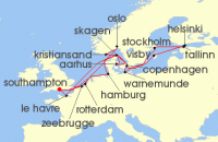 Cruise itinerary map for Princess Cruises 28 Night Scandinavia & Western Europe Adventure (139529)