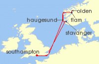 Cruise itinerary map for P & O Cruises 7 Night Norwegian Fjords (107697)
