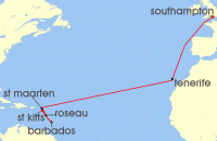 Cruise itinerary map for P & O Cruises 16 Night Caribbean Transatlantic (139607)