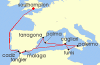 Cruise itinerary map for Cunard Line 16 Night Morocco (139282)