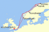 Cruise itinerary map for Cunard Line 12 Night Norway And Northern Lights (134809)