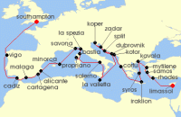Cruise itinerary map for Fred Olsen Cruise Lines 40 Night Scenic Shores of Italy, Croatia & Greece (132293)