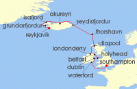Cruise itinerary map for Regent Seven Seas Cruises 14 Night Isles & Ice London (Southampton) To Reykjavik (136384)