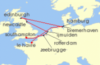 Cruise itinerary map for Oceania Cruises 10 Night Sophistication At Sea London to Paris (138149)