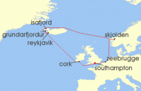 Cruise itinerary map for P & O Cruises 14 Night Norway And Iceland (133985)