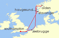 Cruise itinerary map for Royal Caribbean Cruises 7 Night Norwegian Fjords Cruise (140085)