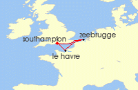 Cruise itinerary map for P & O Cruises 4 Night Belgium And France (1727)