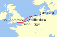 Cruise itinerary map for P & O Cruises 7 Night Northern European City Escape (67983)
