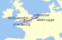 Cruise itinerary map for P & O Cruises 5 Night Belgium France And Netherlands (3164)