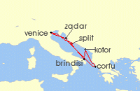 Cruise itinerary map for MSC Cruises 7 Night Mediterranean (138594)