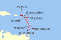 Cruise itinerary map for P & O Cruises 14 Night Christmas In The Caribbean Islands (140308)