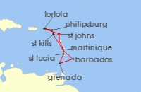 Cruise itinerary map for P & O Cruises 14 Night Eastern Caribbean Islands Fly-Cruise (125438)