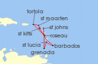 Cruise itinerary map for P & O Cruises 14 Night Eastern Caribbean Islands Fly-Cruise (139198)