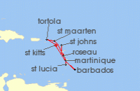Cruise itinerary map for P & O Cruises 14 Night Eastern Caribbean Islands Fly-Cruise (139187)