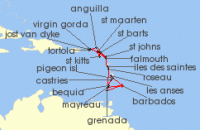 Cruise itinerary map for Windstar Cruises 21 Night Star Collector: A Lesser Antilles Odyssey (136595)