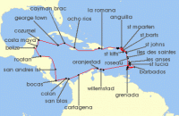 Cruise itinerary map for Windstar Cruises 55 Night Star Collector: Grand Caribbean Adventure (140344)