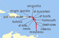 Cruise itinerary map for Windstar Cruises 14 Night Star Collector: Caribbean Explorations (131731)