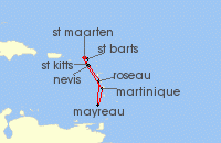 Cruise itinerary map for Windstar Cruises 7 Night Classic Caribbean (135984)