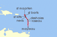 Cruise itinerary map for Windstar Cruises 7 Night Classic Caribbean (131730)