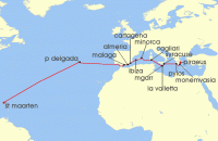 Cruise itinerary map for Star Clippers 34 Night Eastbound Atlantic Ocean Crossing (133339)