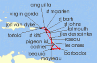 Cruise itinerary map for Windstar Cruises 28 Night Star Collector: Wind Spirit Grand Caribbean Adventure 2026 (135716)