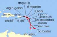 Cruise itinerary map for Windstar Cruises 22 Night Star Collector: A Lesser Antilles Odyssey (135845)