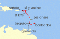 Cruise itinerary map for Seabourn 7 Night Yachtsmans Caribbean (133496)