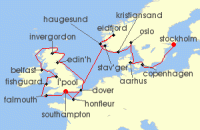 Cruise itinerary map for Silversea Cruises 23 Night Stockholm To Southampton (140213)