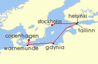 Cruise itinerary map for Azamara Cruises 7 Night Treasures of the Baltic Sea Luxury Cruise (137765)