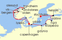 Cruise itinerary map for Silversea Cruises 17 Night Stockholm To Copenhagen (140677)