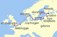 Cruise itinerary map for Silversea Cruises 11 Night Stockholm To Southampton (140206)