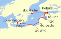 Cruise itinerary map for Silversea Cruises 7 Night Stockholm To Copenhagen (139817)