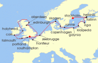 Cruise itinerary map for Silversea Cruises 21 Night Stockholm To Southampton (141012)