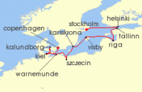 Cruise itinerary map for Oceania Cruises 11 Night Baltic Beauty Stockholm to Copenhagen (138474)