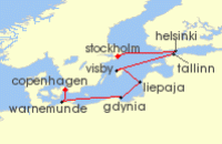 Cruise itinerary map for Regent Seven Seas Cruises 8 Night Nordic & Baltic Jewels Stockholm To Copenhagen (136172)