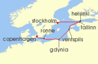 Cruise itinerary map for Windstar Cruises 7 Night Seven Gems of the Baltic (127889)