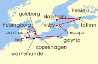 Cruise itinerary map for Regent Seven Seas Cruises 12 Night Fairytales & Hygge Stockholm To Copenhagen (136189)