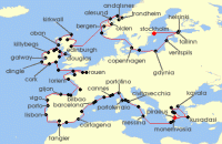 Cruise itinerary map for Windstar Cruises 80 Night Star Collector: 2026 Grand Europe Adventure (137553)