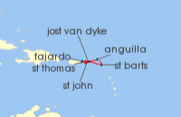 Cruise itinerary map for SeaDream Yacht Club 7 Night St. Barths & Caribbean Gems (120946)