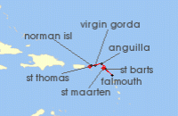 Cruise itinerary map for SeaDream Yacht Club 7 Night St. Barths & Caribbean Gems (135356)